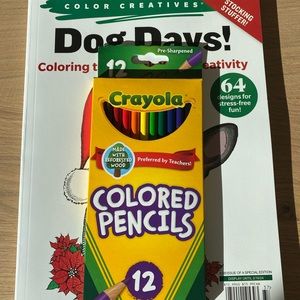 Dog coloring book and colored pencils